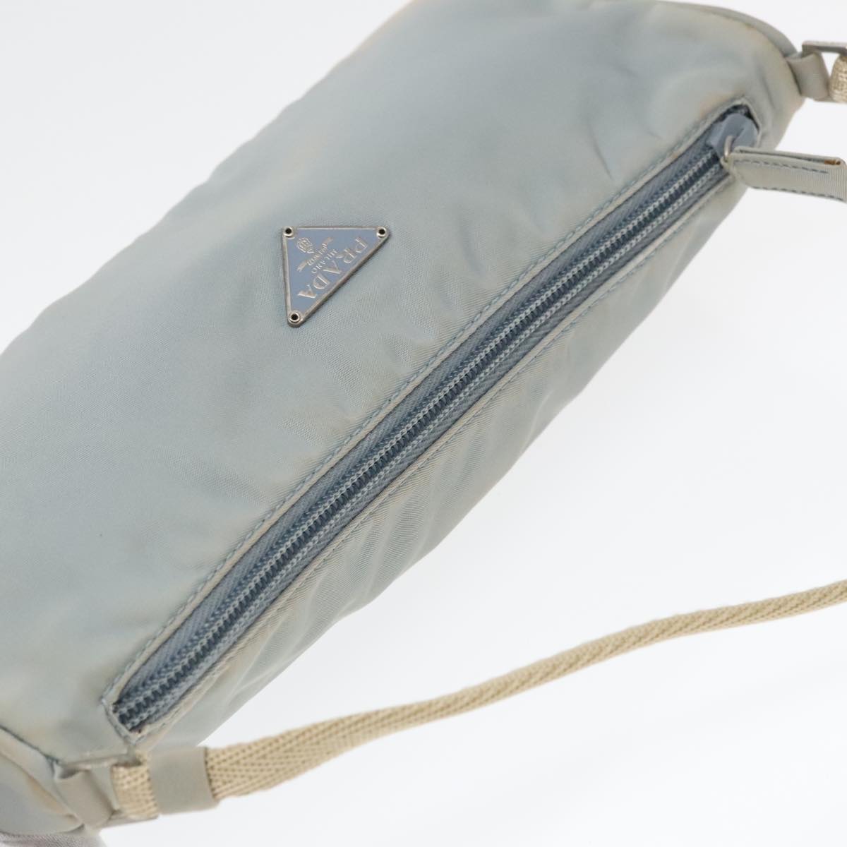 PRADA Pouch Nylon Blue Beige Silver Auth ep5947