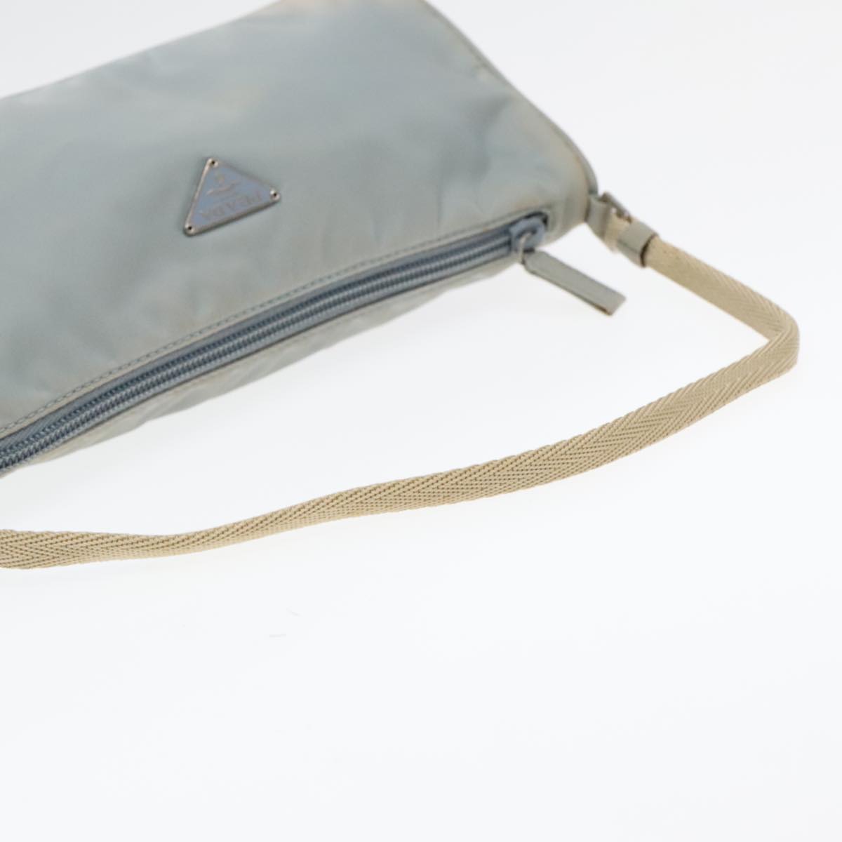 PRADA Pouch Nylon Blue Beige Silver Auth ep5947