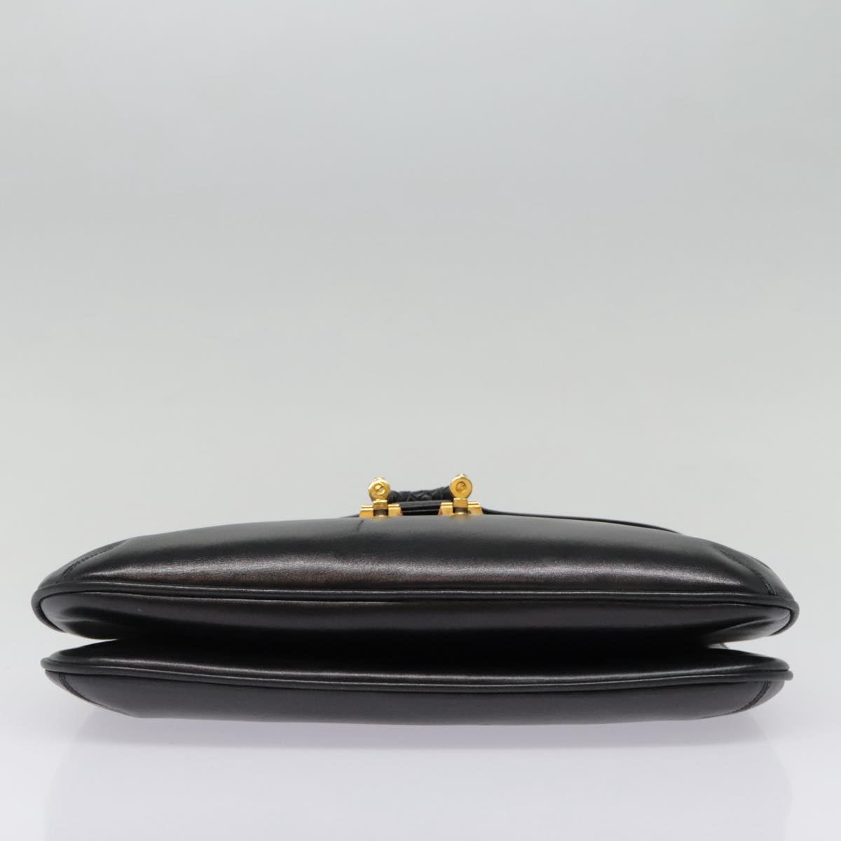 GUCCI Shoulder Bag Leather Black Gold Auth ep5949