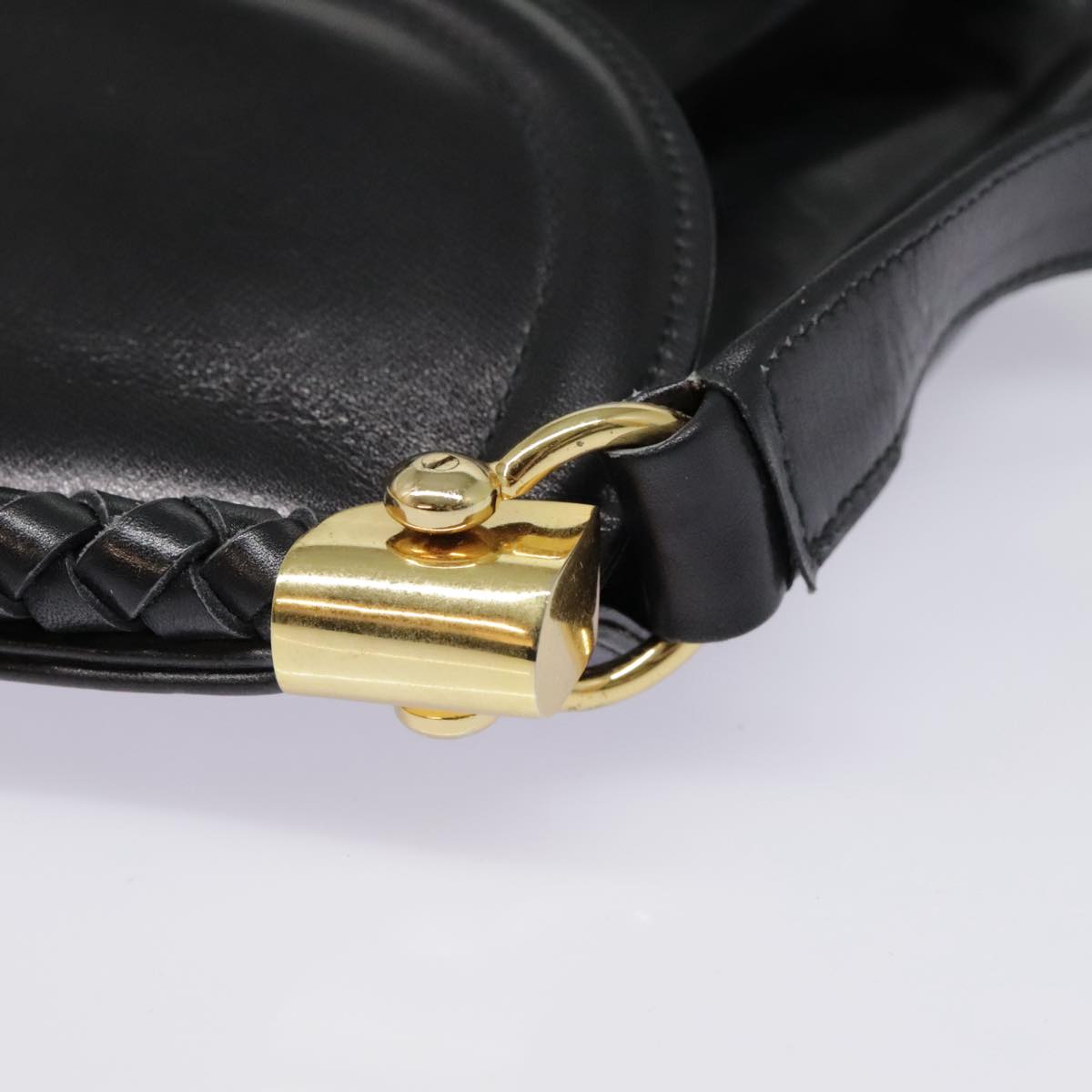 GUCCI Shoulder Bag Leather Black Gold Auth ep5949