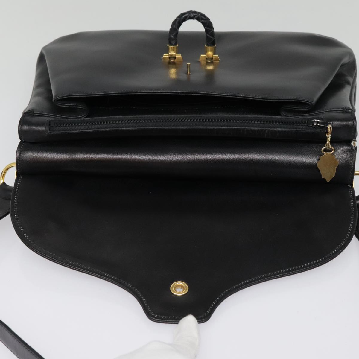 GUCCI Shoulder Bag Leather Black Gold Auth ep5949