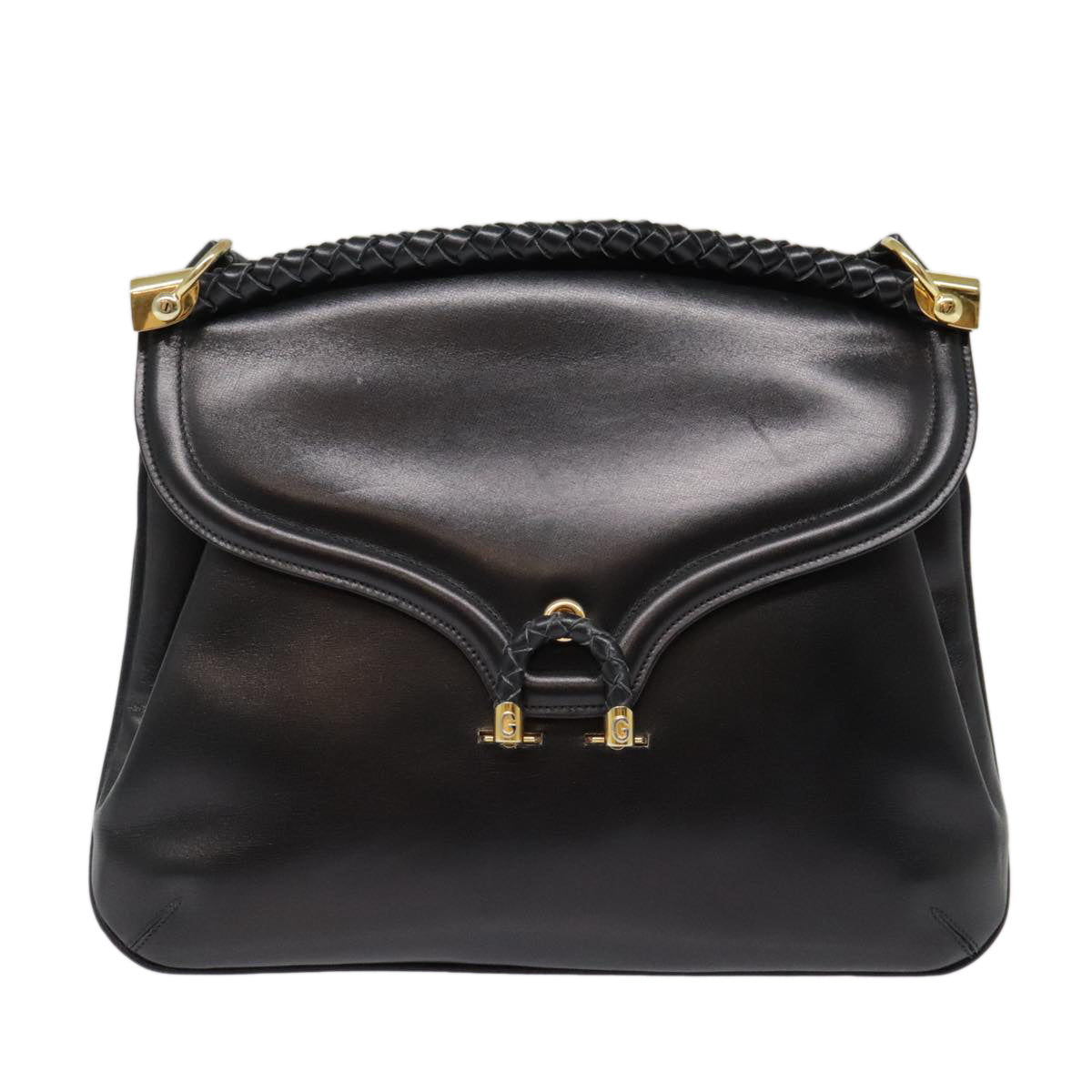 GUCCI Shoulder Bag Leather Black Gold Auth ep5949 - 0