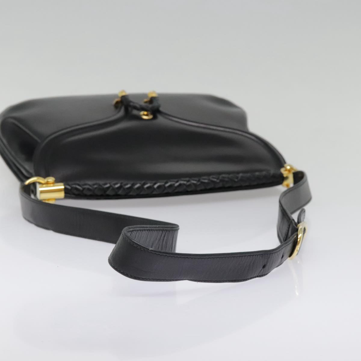 GUCCI Shoulder Bag Leather Black Gold Auth ep5949