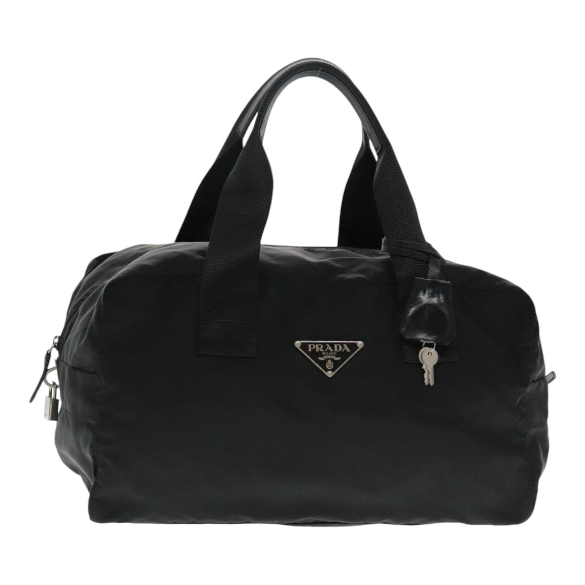 PRADA Boston Bag Nylon Black Silver Auth ep5957