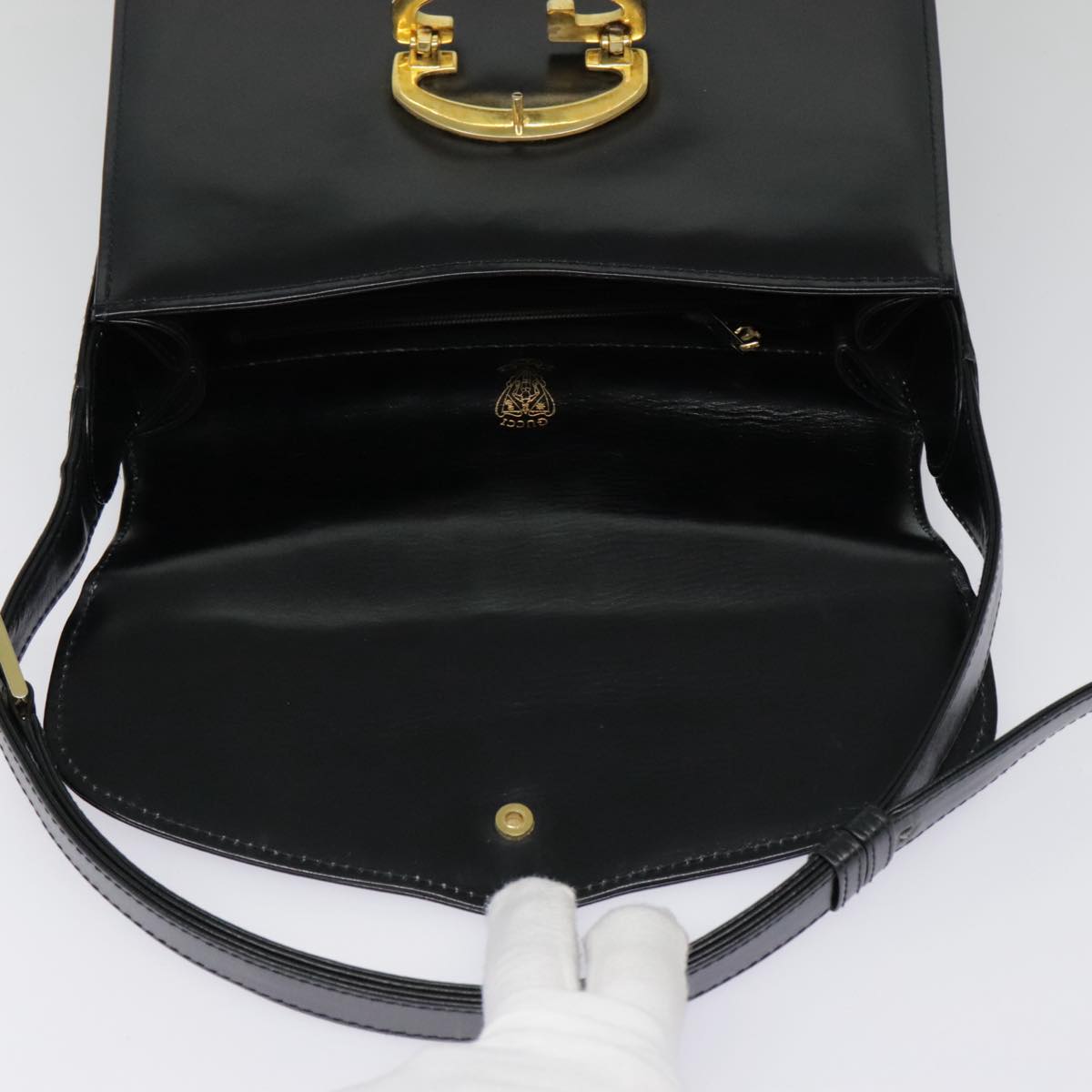 GUCCI Shoulder Bag Leather Black Auth ep5961