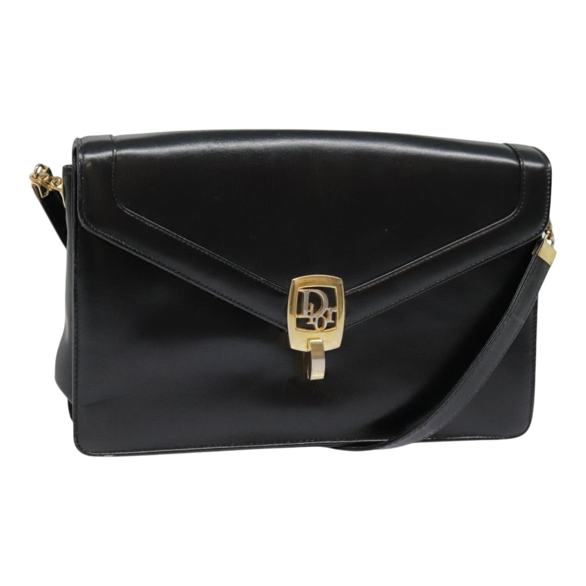 Christian Dior Shoulder Bag Leather Black Gold Auth ep5971