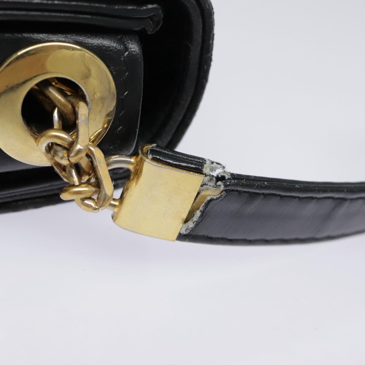 Christian Dior Shoulder Bag Leather Black Gold Auth ep5971