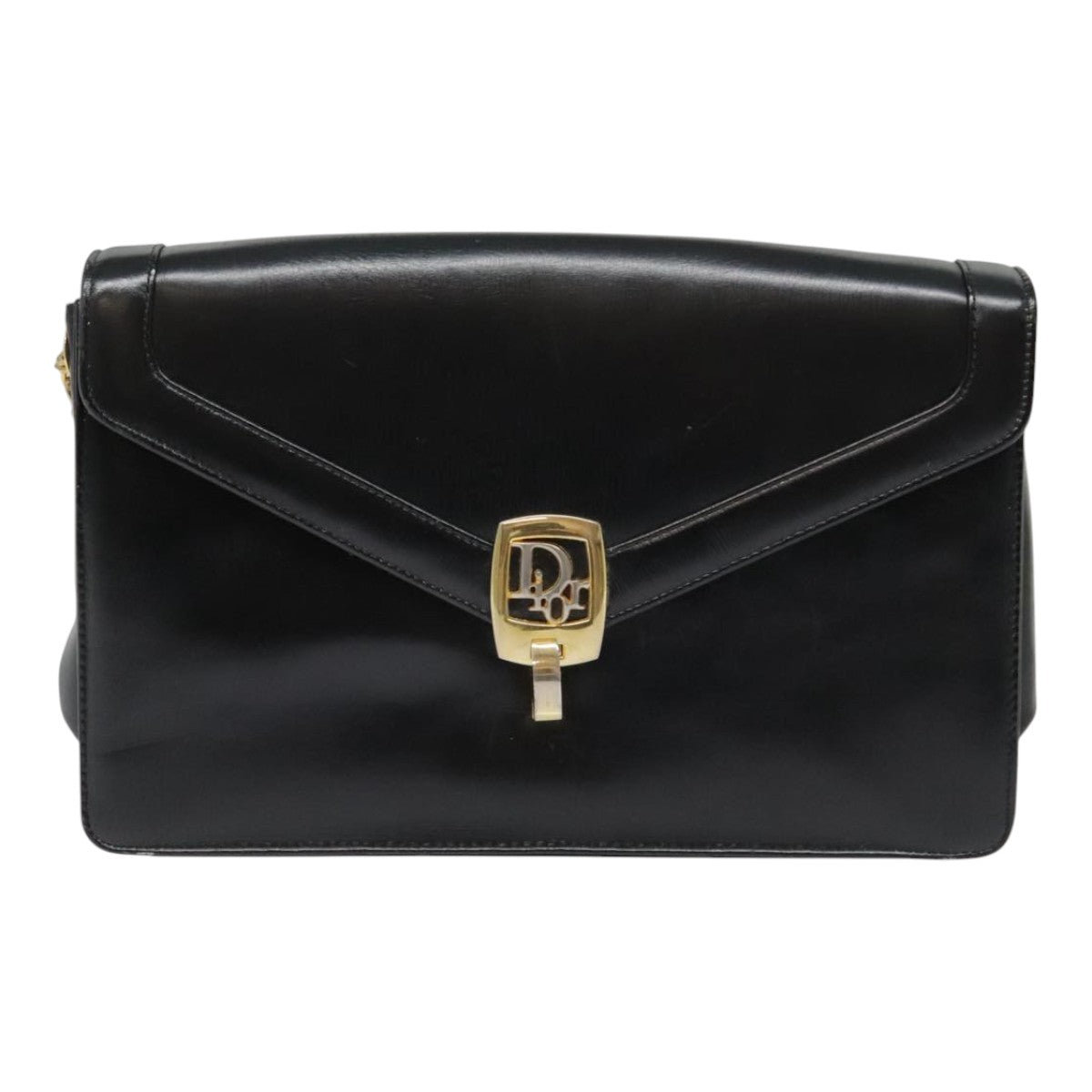 Christian Dior Shoulder Bag Leather Black Gold Auth ep5971