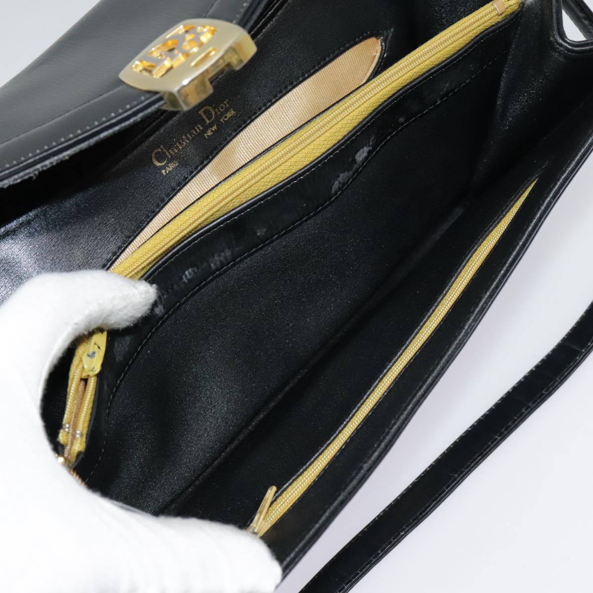 Christian Dior Shoulder Bag Leather Black Gold Auth ep5971