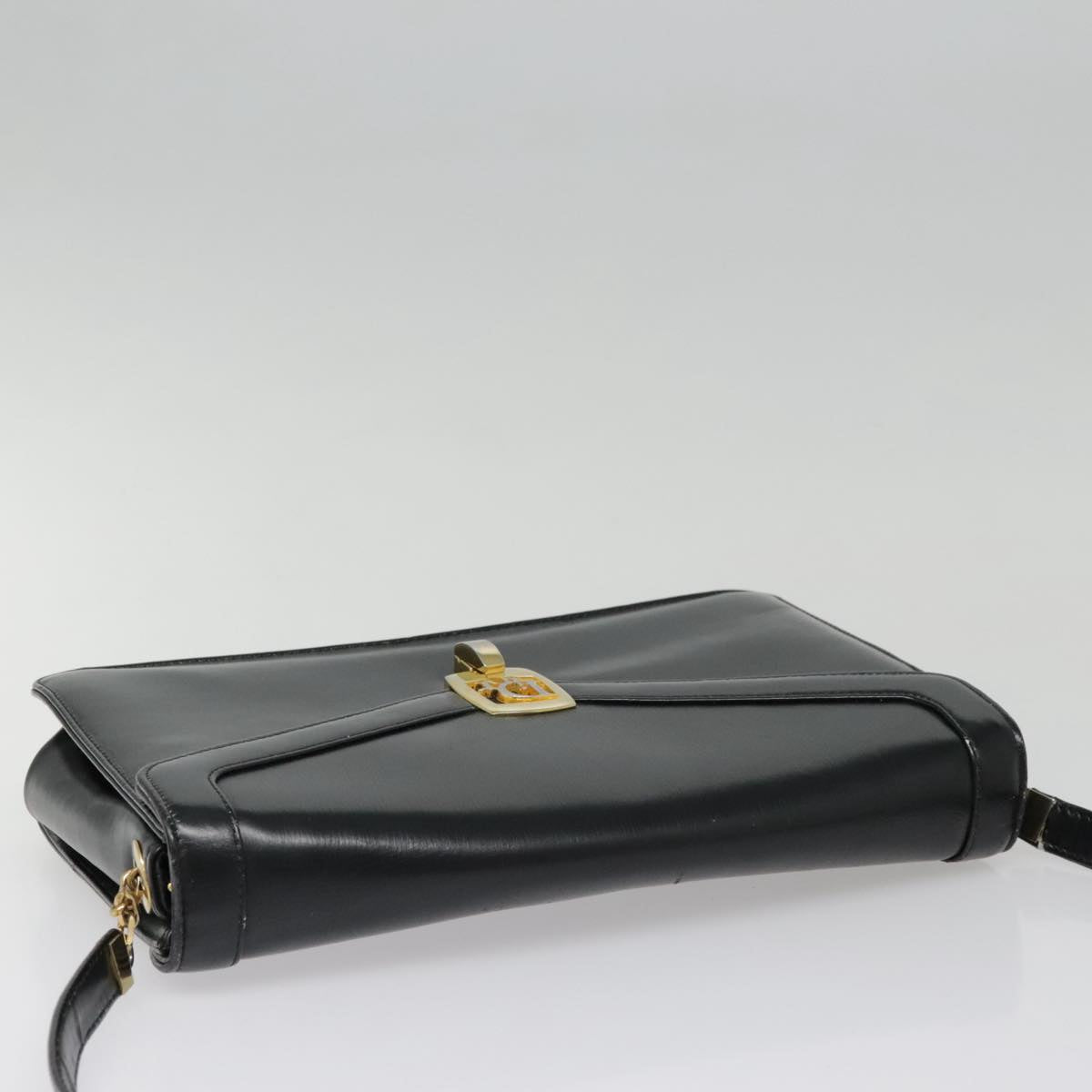 Christian Dior Shoulder Bag Leather Black Gold Auth ep5971