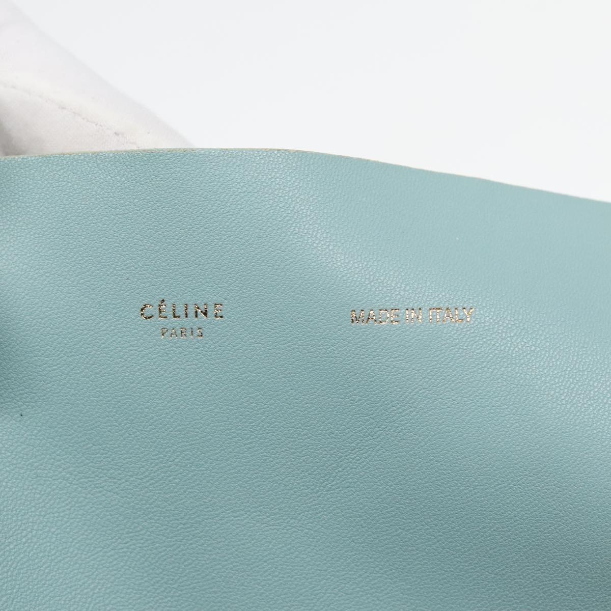 CELINE Cava Horizontal Tote Bag Leather Baby Blue Black Gold Auth ep5974