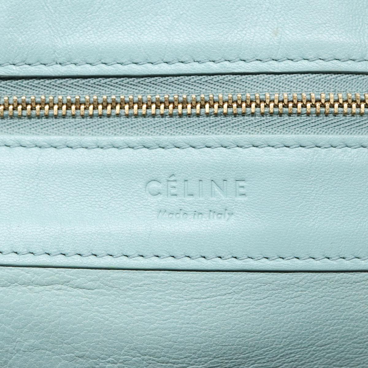 CELINE Cava Horizontal Tote Bag Leather Baby Blue Black Gold Auth ep5974