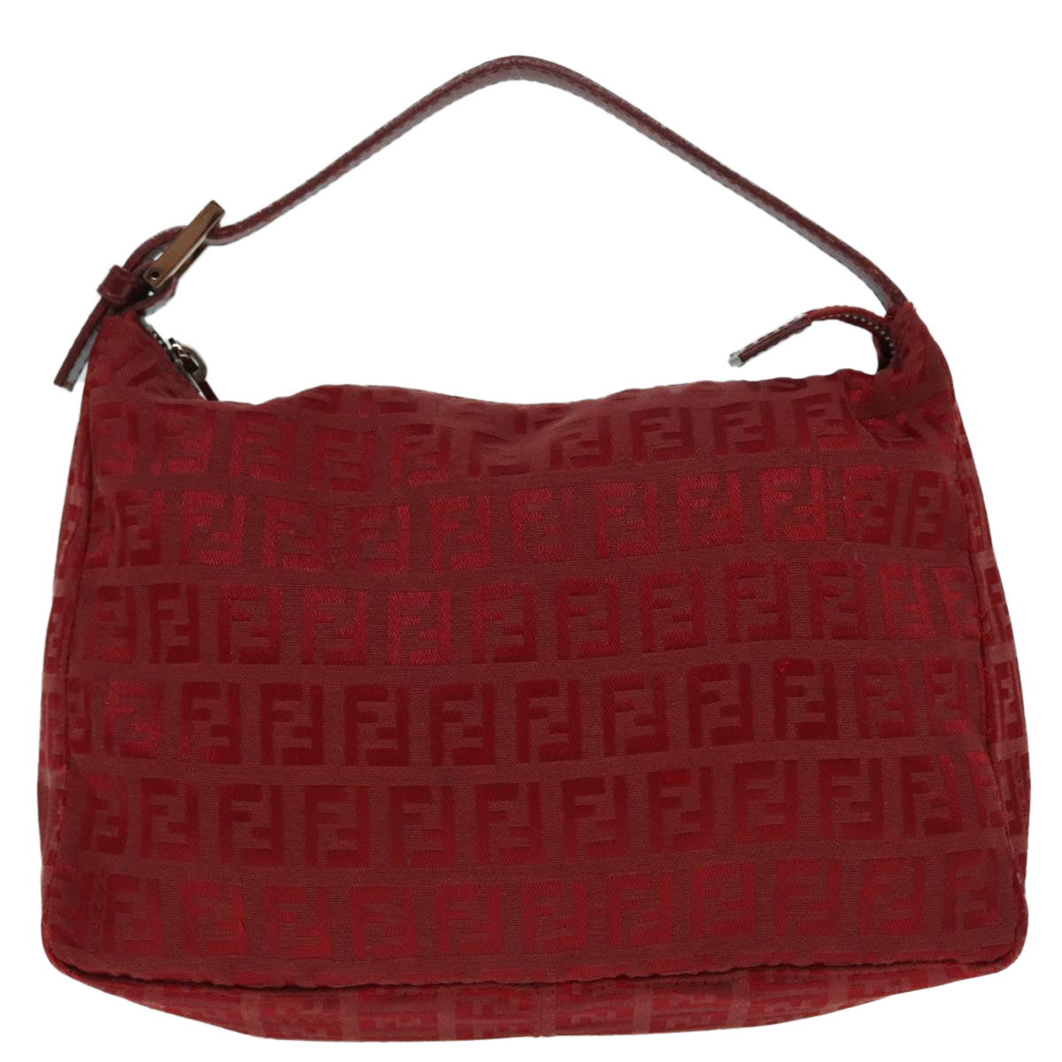 FENDI Zucchino Canvas Hand Bag Red Silver Auth ep5978