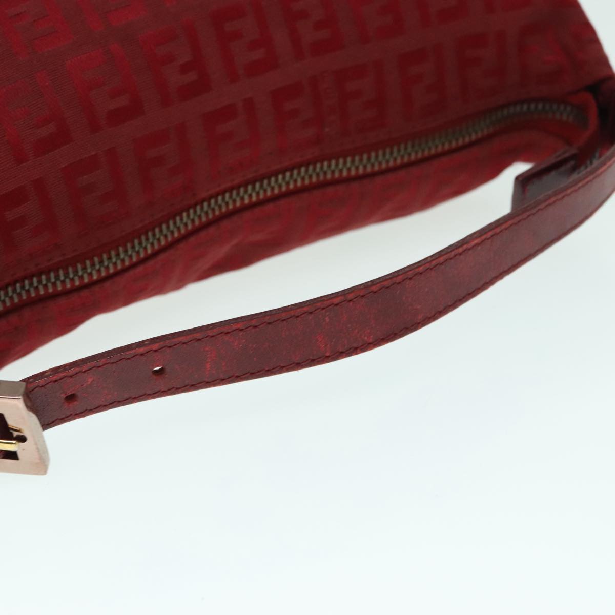 FENDI Zucchino Canvas Hand Bag Red Silver Auth ep5978