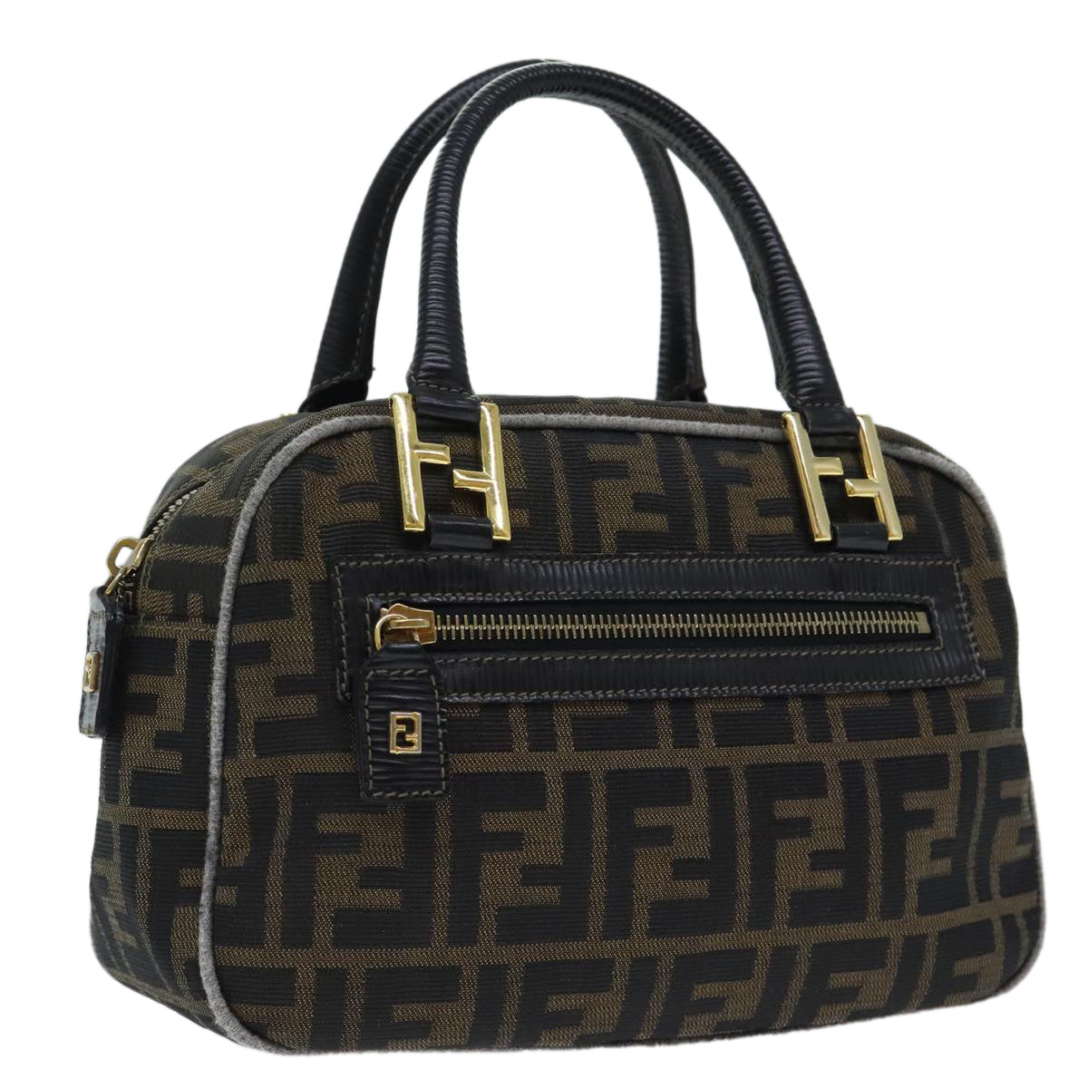 FENDI Zucca Canvas Hand Bag Brown Black Auth ep5979