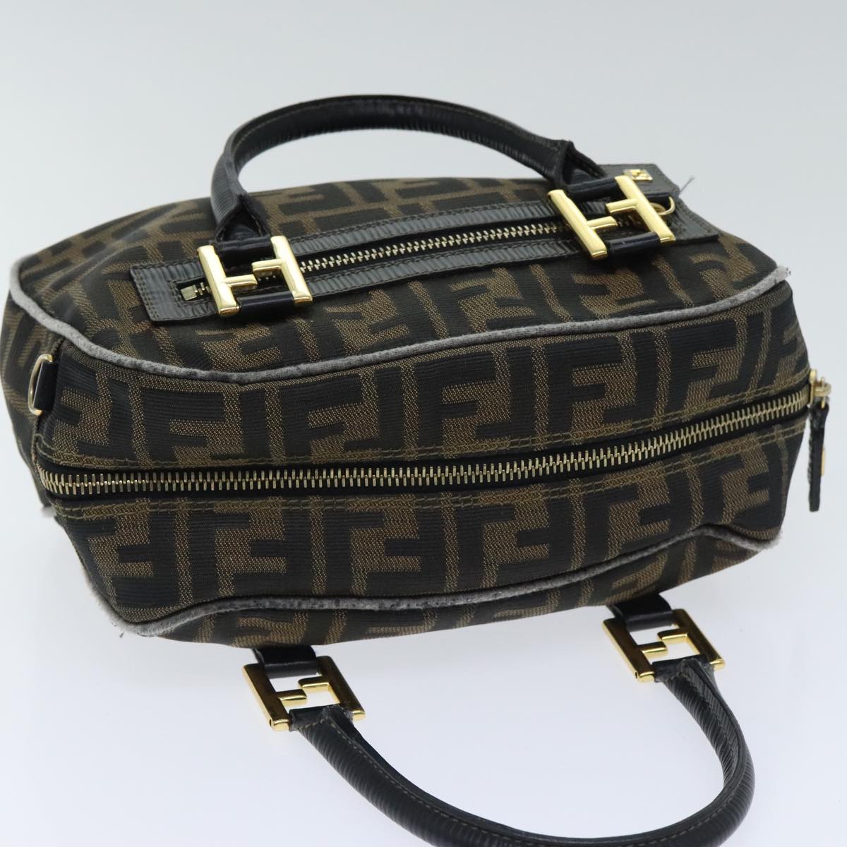 FENDI Zucca Canvas Hand Bag Brown Black Auth ep5979