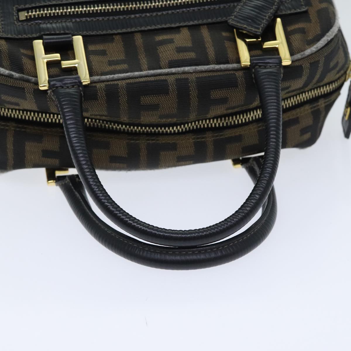 FENDI Zucca Canvas Hand Bag Brown Black Auth ep5979