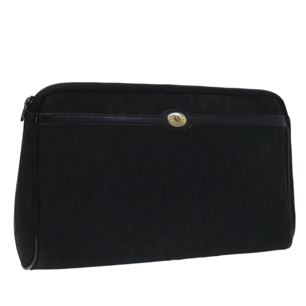 Christian Dior Trotter Canvas Clutch Bag Black Gold Auth ep5981