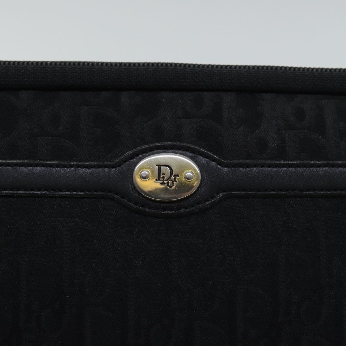 Christian Dior Trotter Canvas Clutch Bag Black Gold Auth ep5981