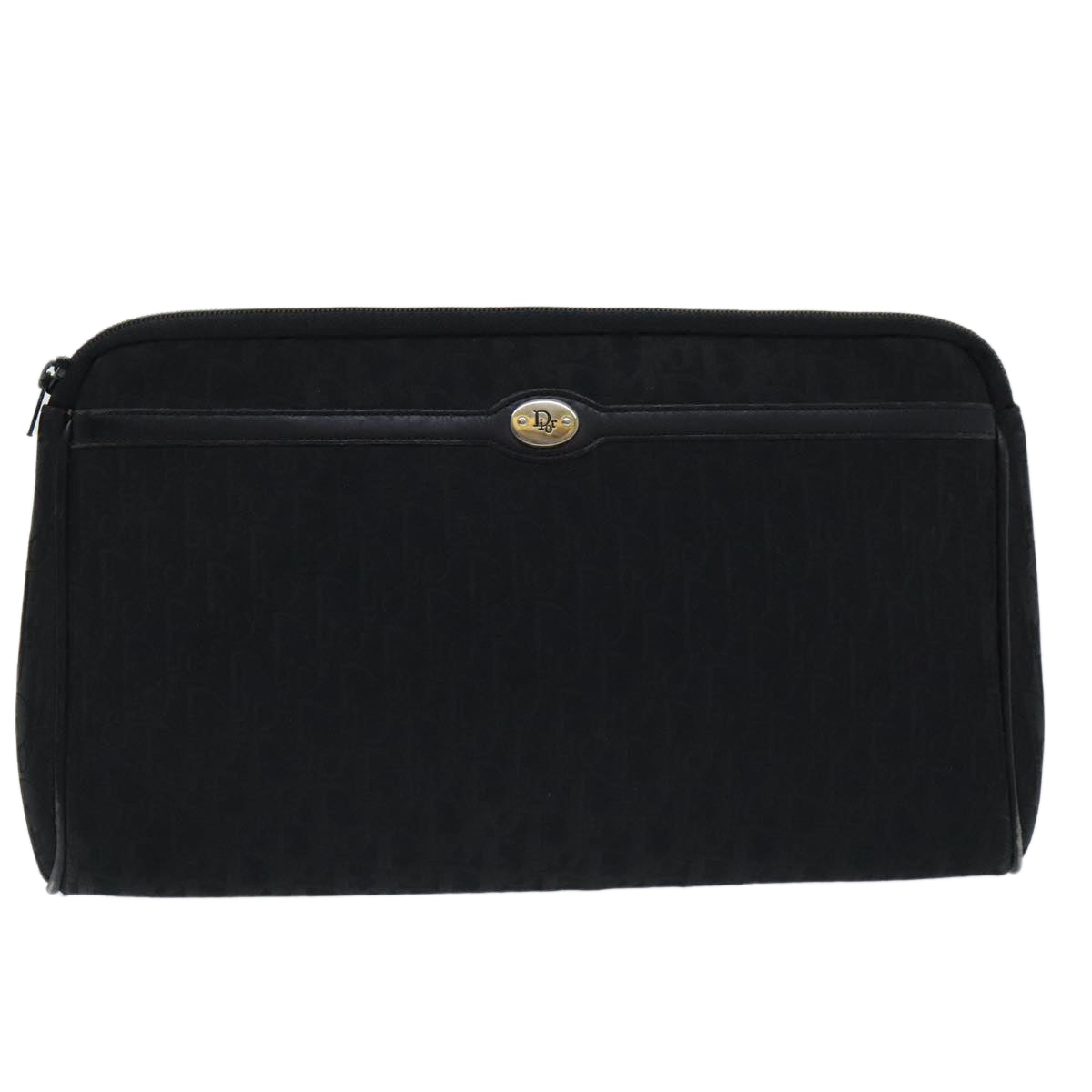 Christian Dior Trotter Canvas Clutch Bag Black Gold Auth ep5981 - 0