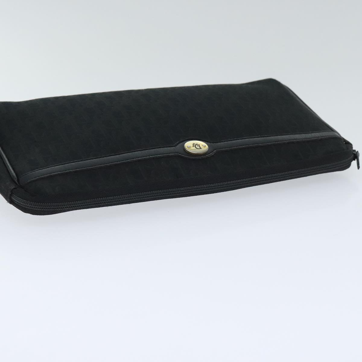 Christian Dior Trotter Canvas Clutch Bag Black Gold Auth ep5981