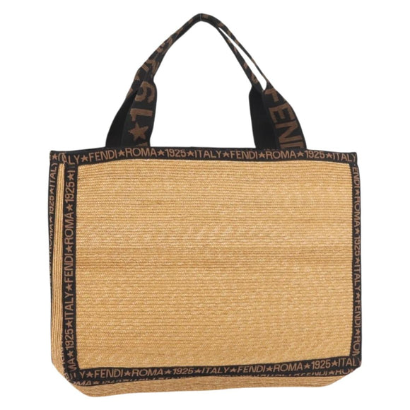 FENDI Tote Bag Straw Beige Auth ep5982