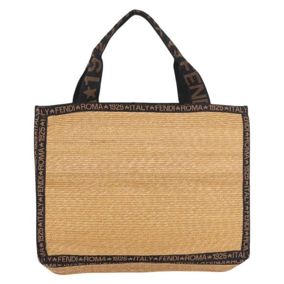 FENDI Tote Bag Straw Beige Auth ep5982