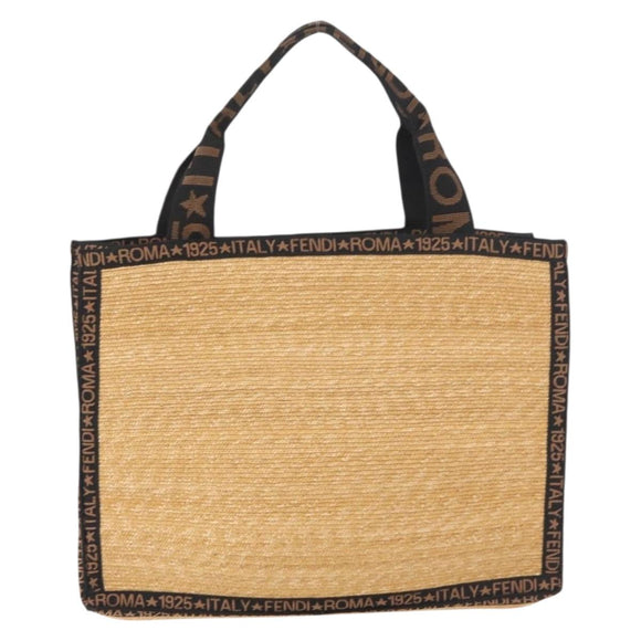 FENDI Tote Bag Straw Beige Auth ep5982