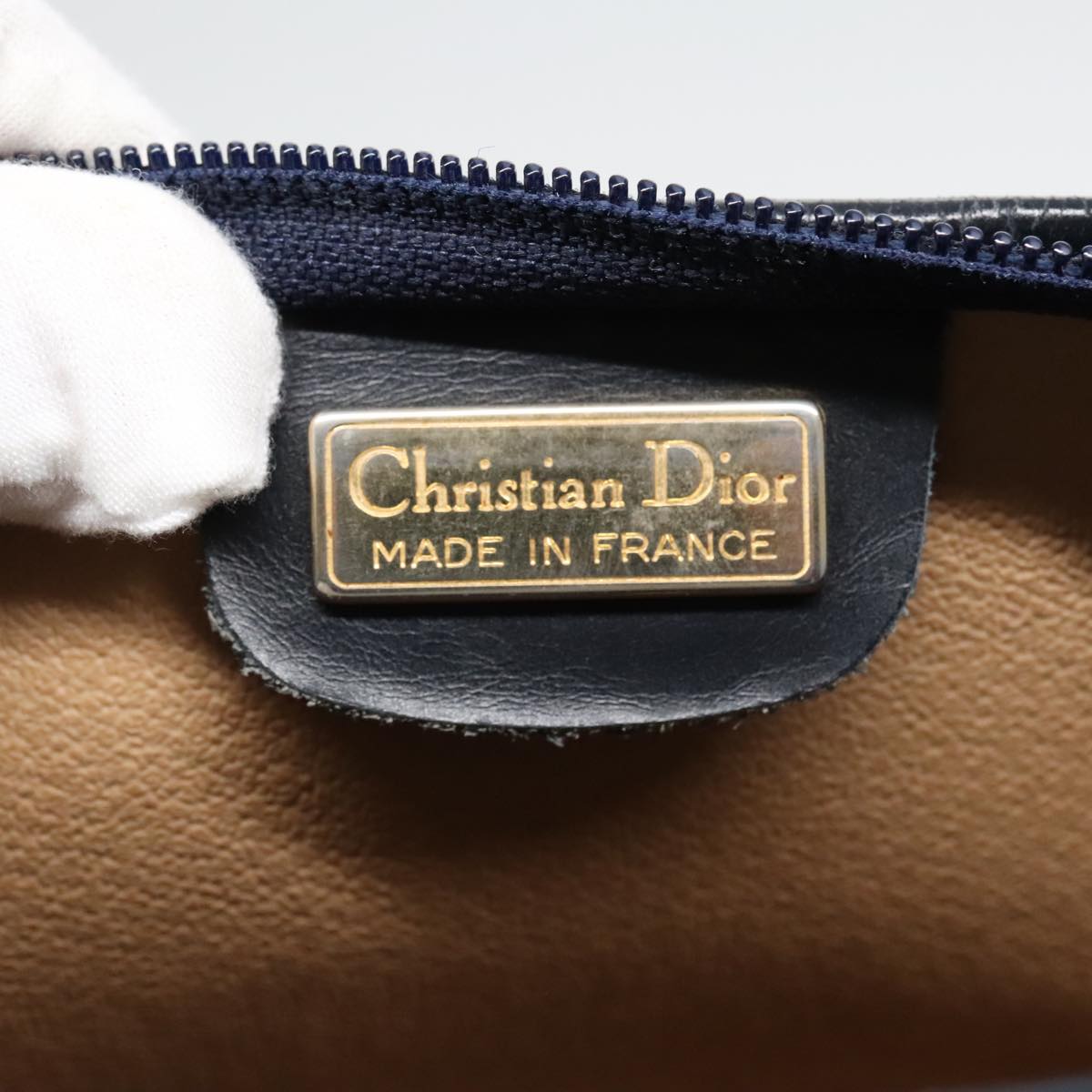 Christian Dior Trotter Canvas Clutch Bag Navy Gold Auth ep5985