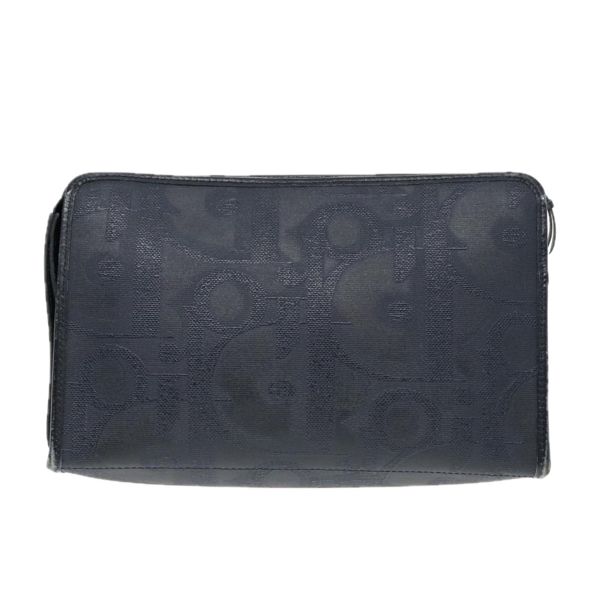 Christian Dior Trotter Canvas Clutch Bag Navy Gold Auth ep5985