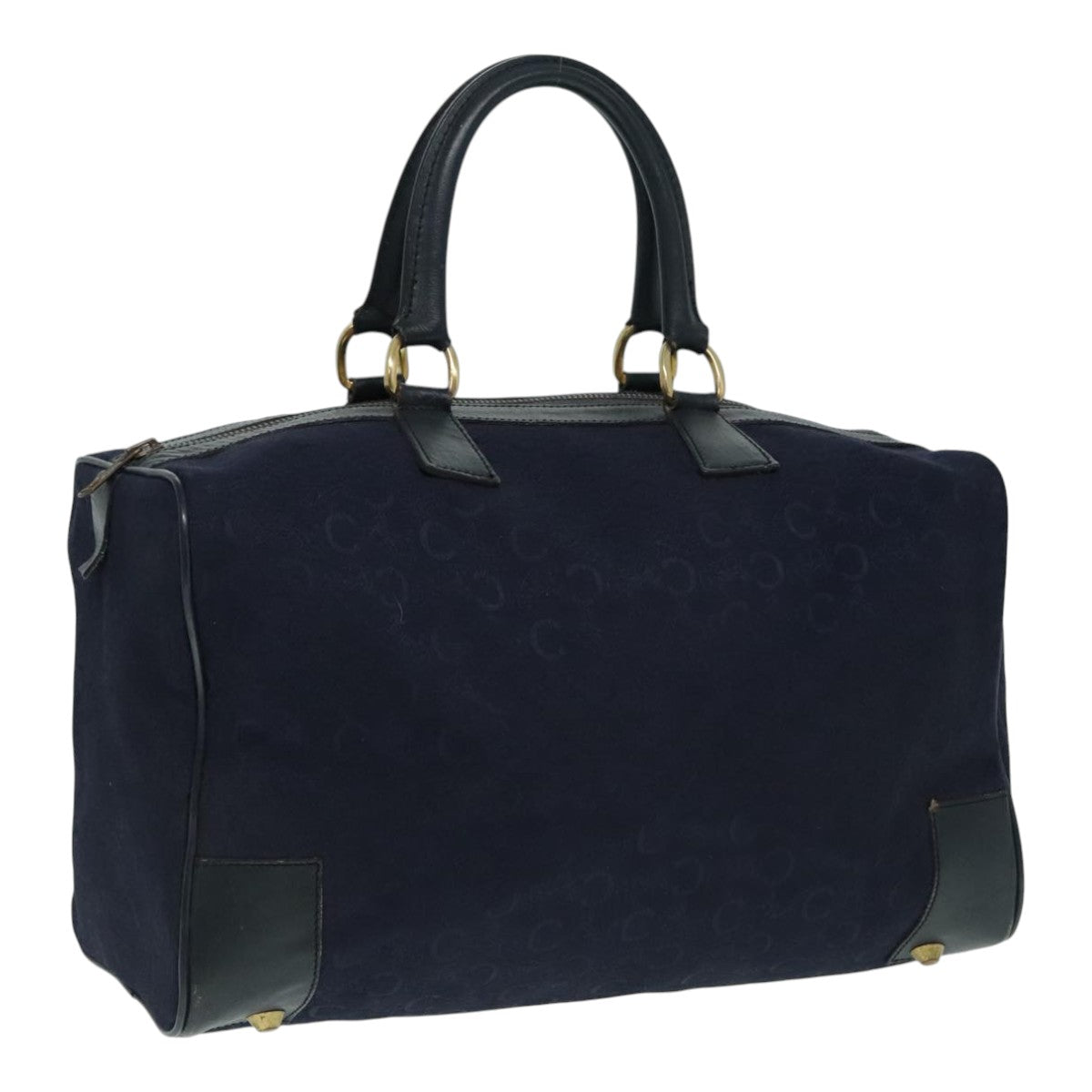 CELINE C Macadam Canvas Boston Bag Navy Gold Auth ep5995