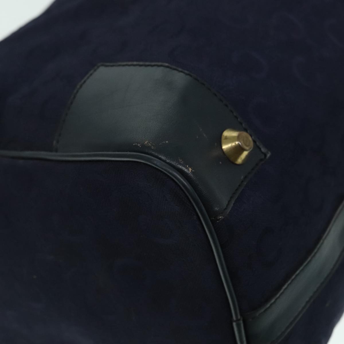 CELINE C Macadam Canvas Boston Bag Navy Gold Auth ep5995