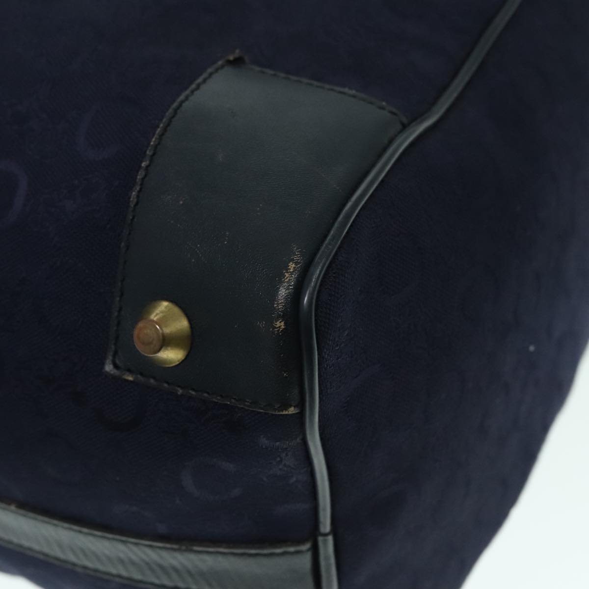 CELINE C Macadam Canvas Boston Bag Navy Gold Auth ep5995