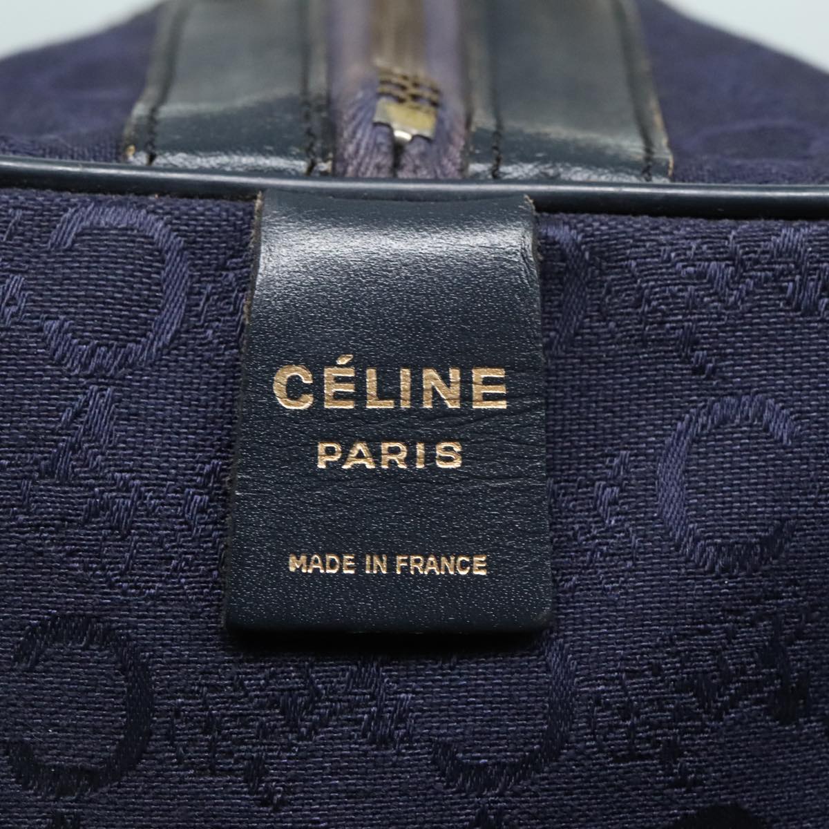 CELINE C Macadam Canvas Boston Bag Navy Gold Auth ep5995