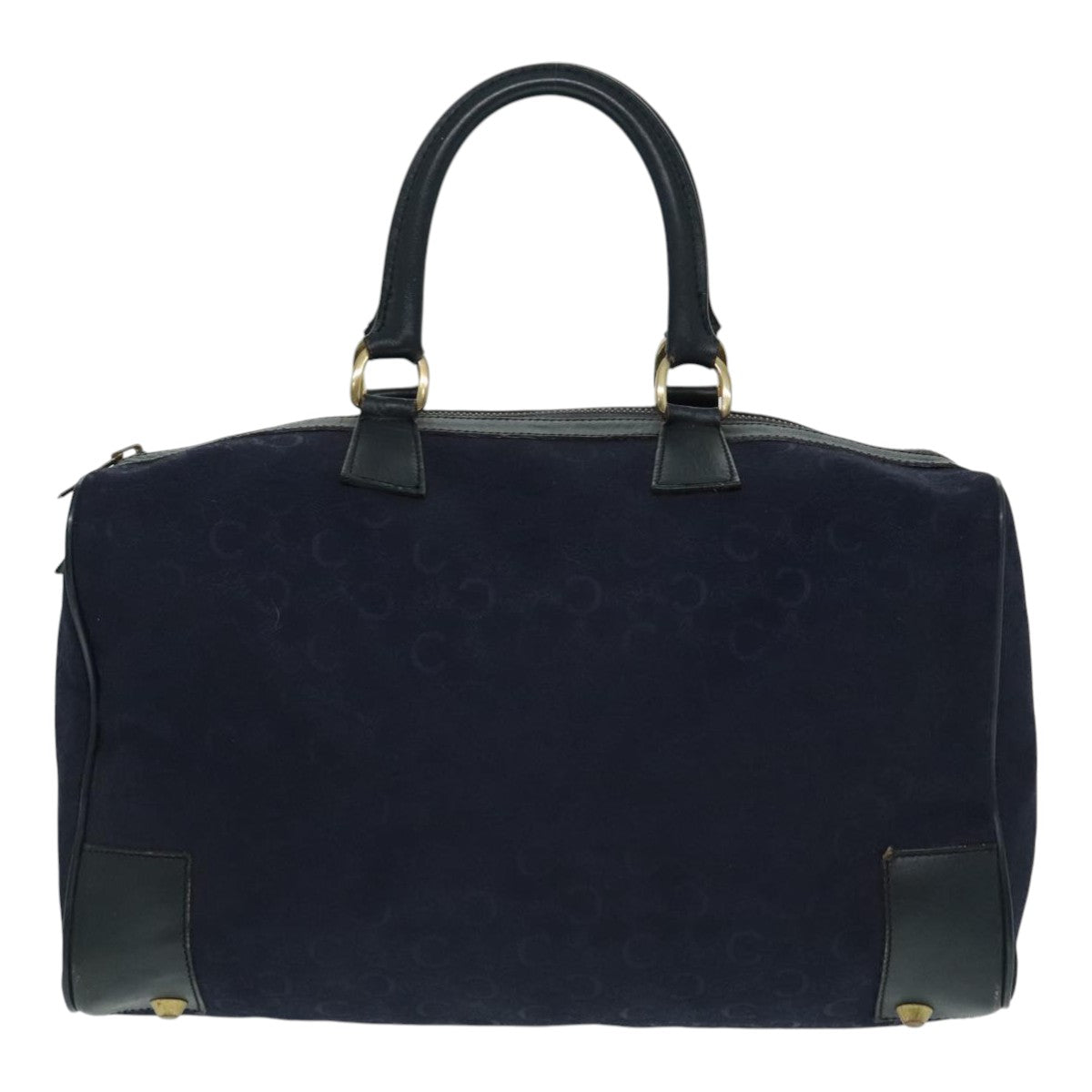 CELINE C Macadam Canvas Boston Bag Navy Gold Auth ep5995 - 0