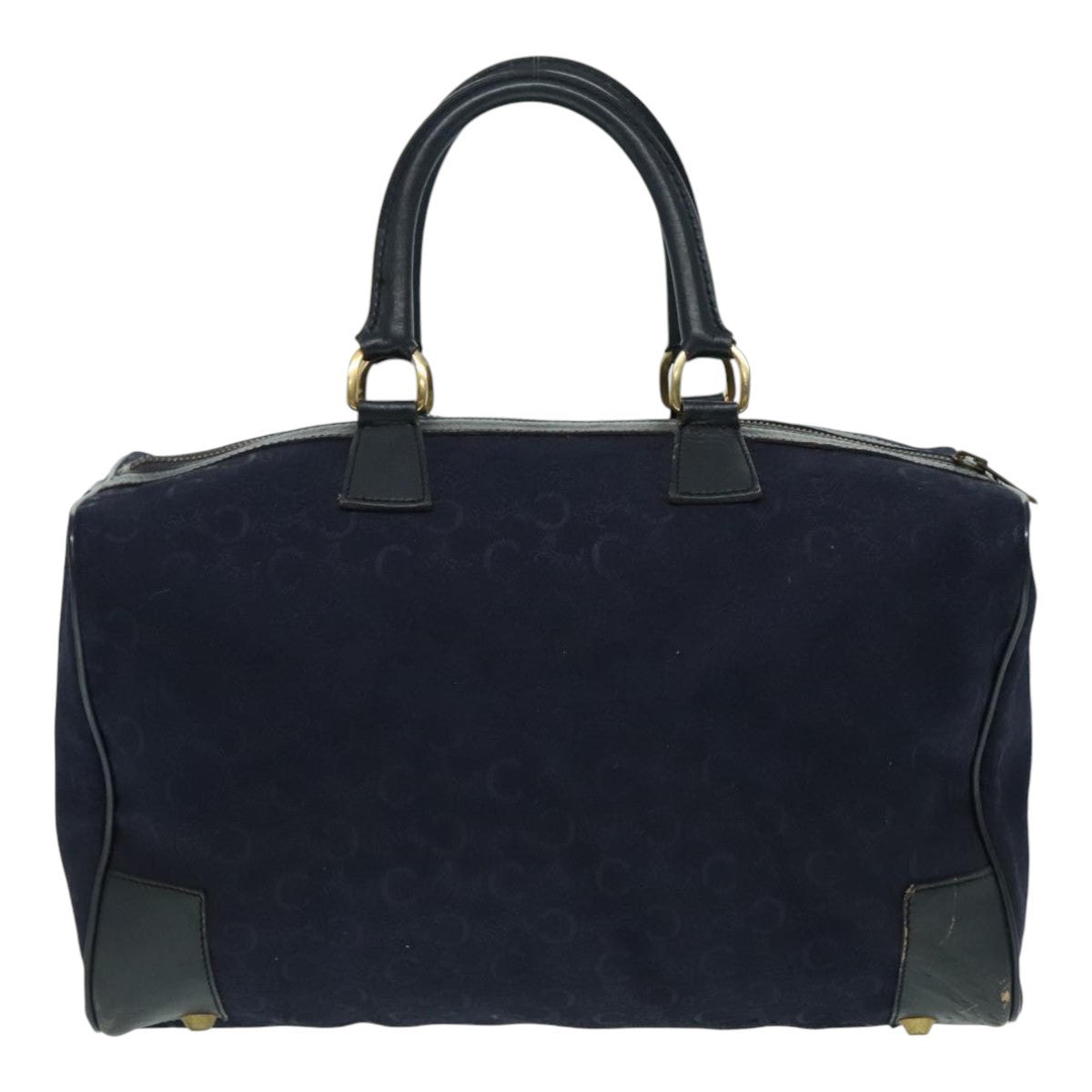 CELINE C Macadam Canvas Boston Bag Navy Gold Auth ep5995