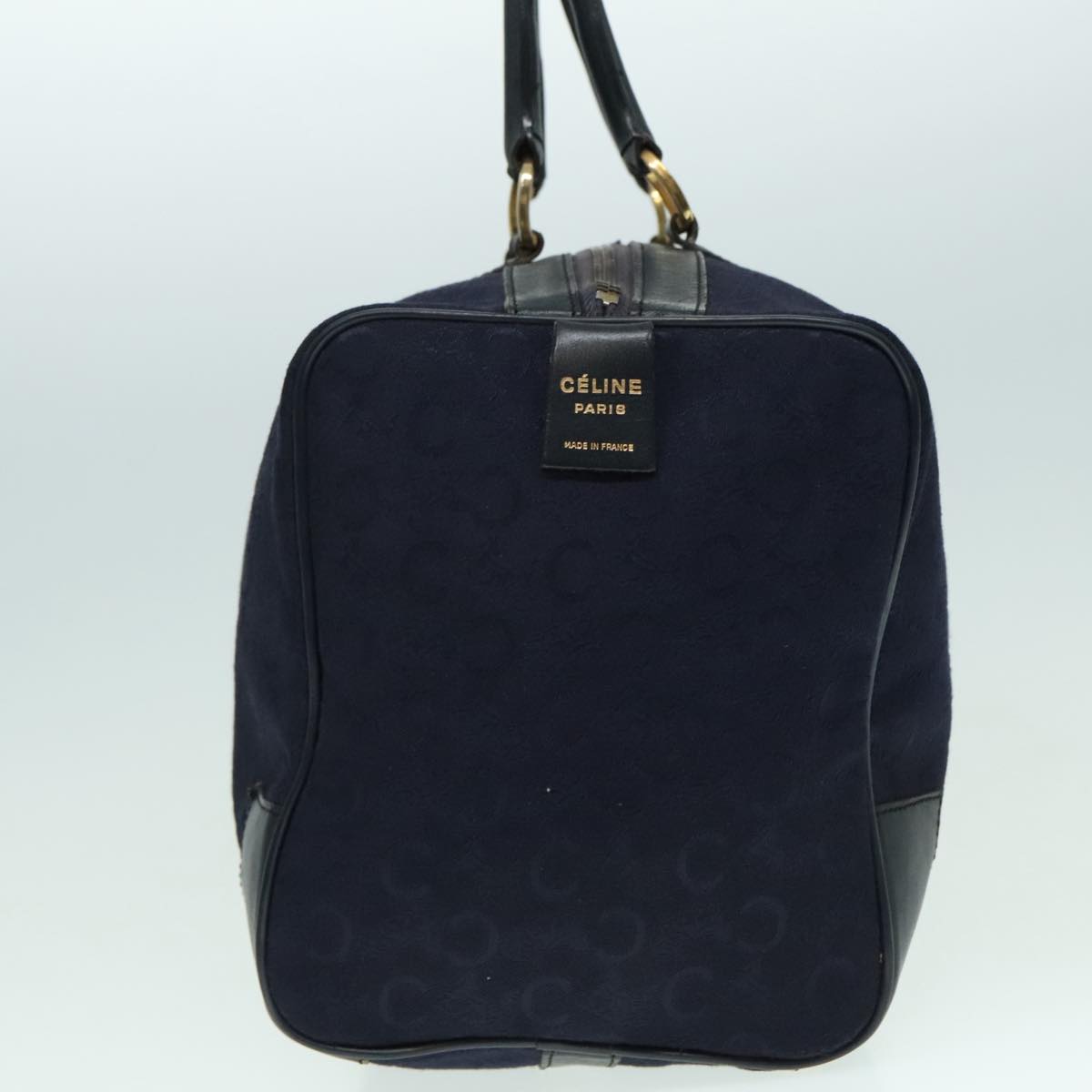 CELINE C Macadam Canvas Boston Bag Navy Gold Auth ep5995