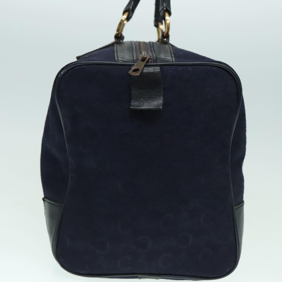 CELINE C Macadam Canvas Boston Bag Navy Gold Auth ep5995