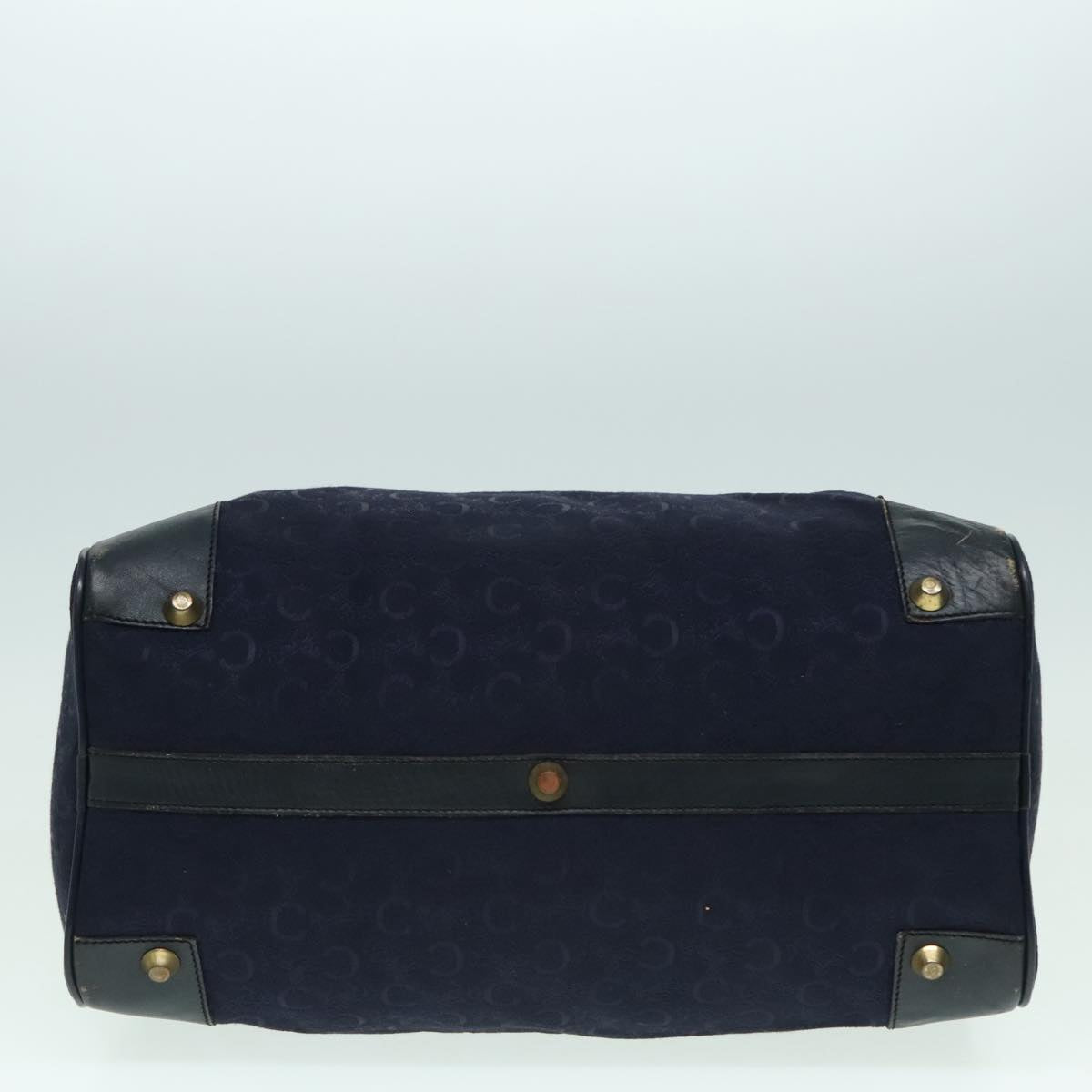 CELINE C Macadam Canvas Boston Bag Navy Gold Auth ep5995