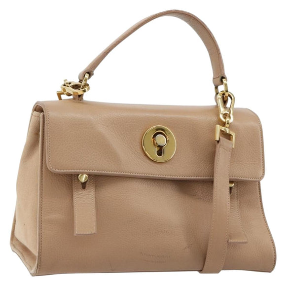 SAINT LAURENT Handtas Leer 2-weg Beige Goud 313499 Auth ep5999