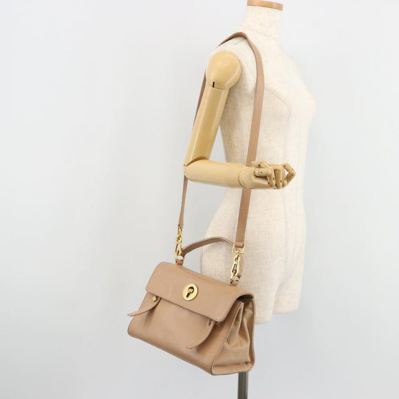 SAINT LAURENT Handtas Leer 2-weg Beige Goud 313499 Auth ep5999
