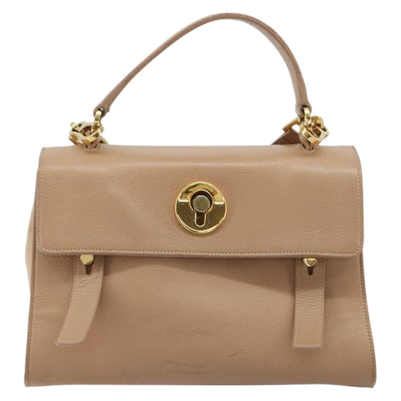 SAINT LAURENT Handtas Leer 2-weg Beige Goud 313499 Auth ep5999