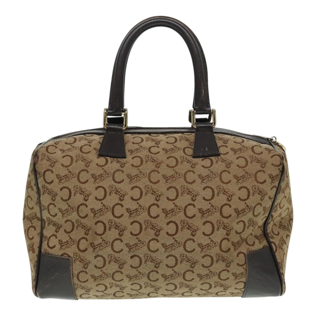 CELINE C Macadam Canvas Boston Bag Brown Gold Auth ep6001 - 0