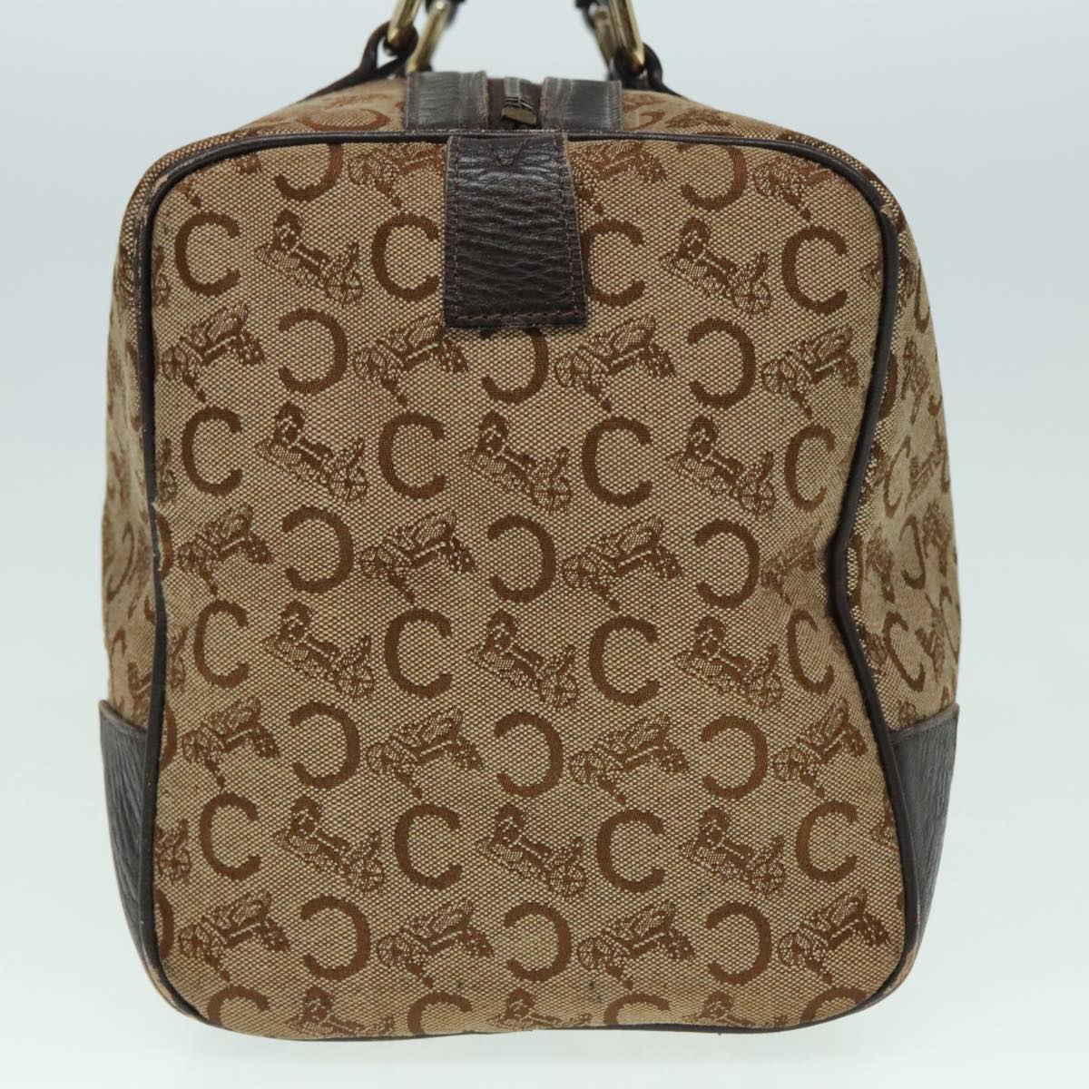 CELINE C Macadam Canvas Boston Bag Brown Gold Auth ep6001