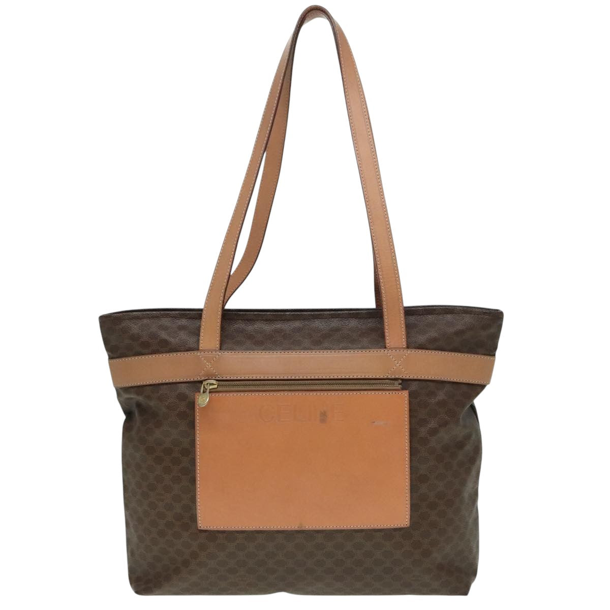 CELINE Macadam Canvas Tote Bag PVC Leather Brown Gold Auth ep6003