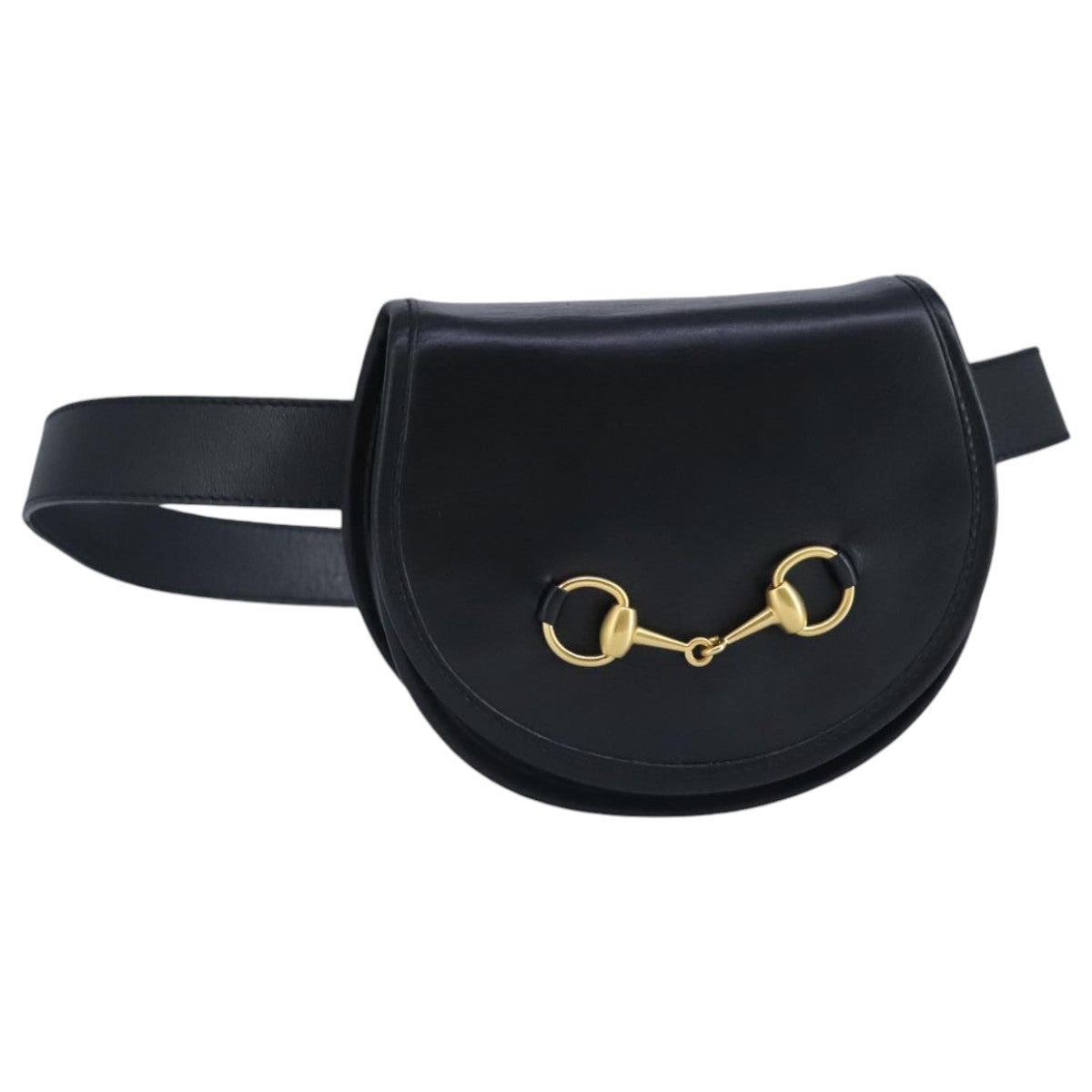 GUCCI Waist bag Leather Black Gold Auth ep6019