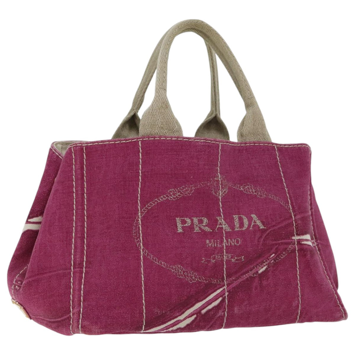 PRADA Canapa MM Hand Bag Canvas Pink Gold Auth ep6020