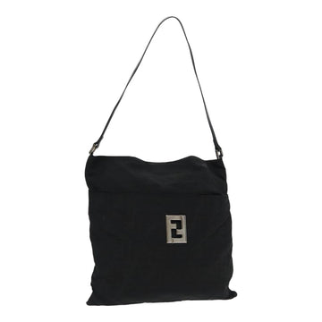 FENDI Zucca Canvas Shoulder Bag Nylon Black Silver Auth ep6025