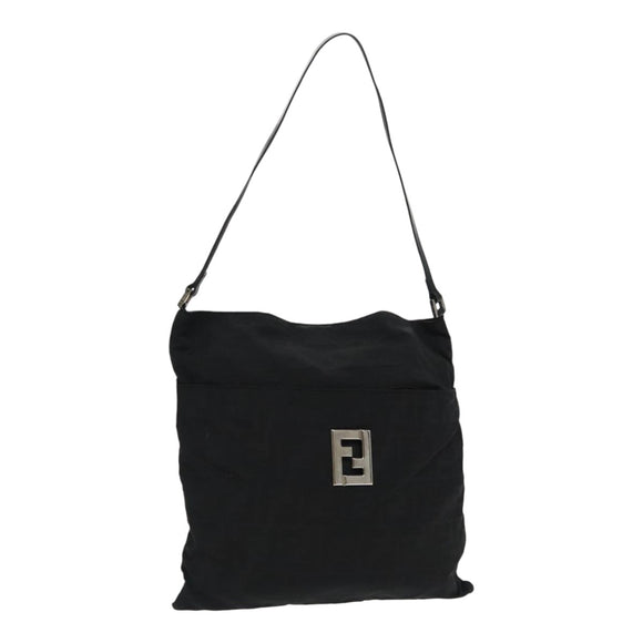 FENDI Zucca Canvas Shoulder Bag Nylon Black Silver Auth ep6025