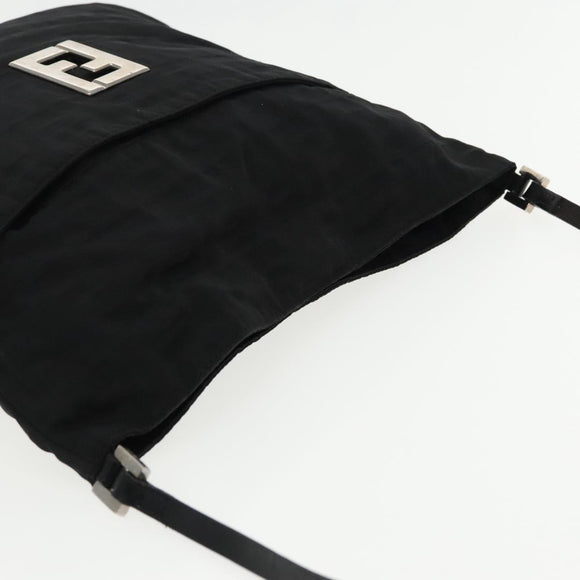 FENDI Zucca Canvas Shoulder Bag Nylon Black Silver Auth ep6025